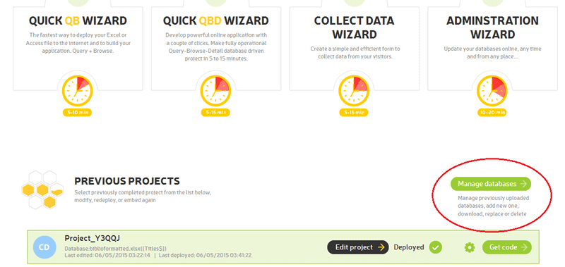 Manage databases on Dashboard