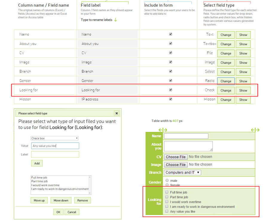  Check box field