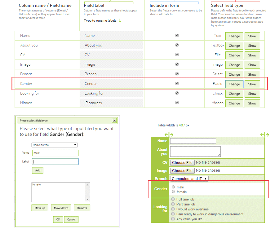 Radio button field