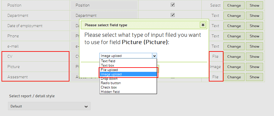 'Image upload” or 'File upload”
