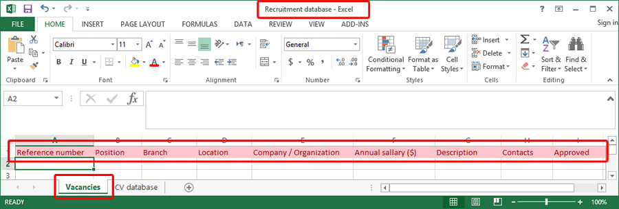 Recruitment database Excel