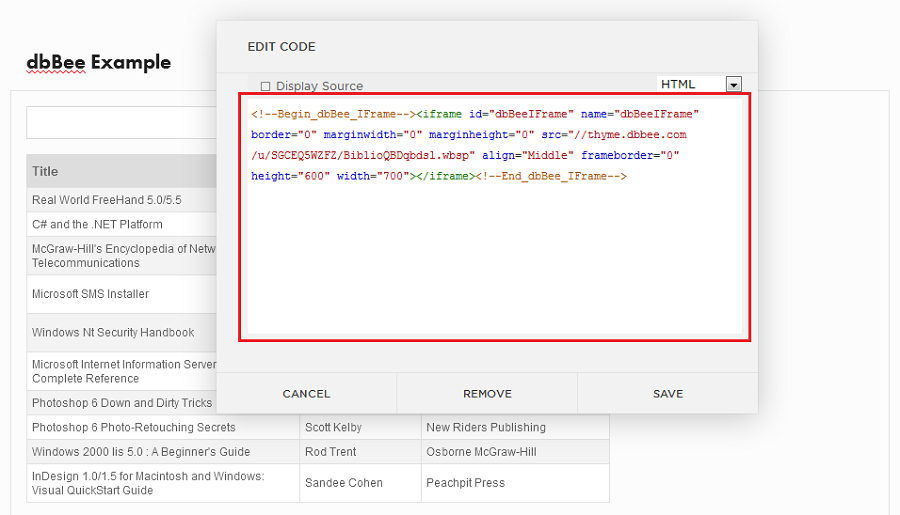 Paste the dbBee code from clipboard into the code box