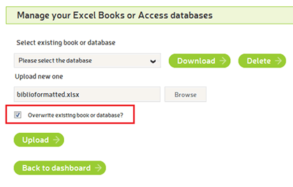 Overwrite existing book or database
